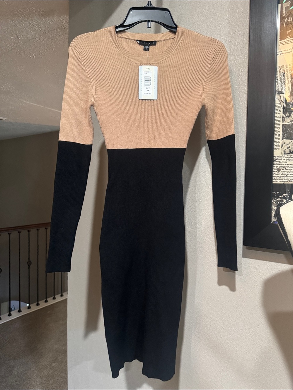 Tiana B. Two-Tone Long Sleeve Bodycon Dress - Beige & Black